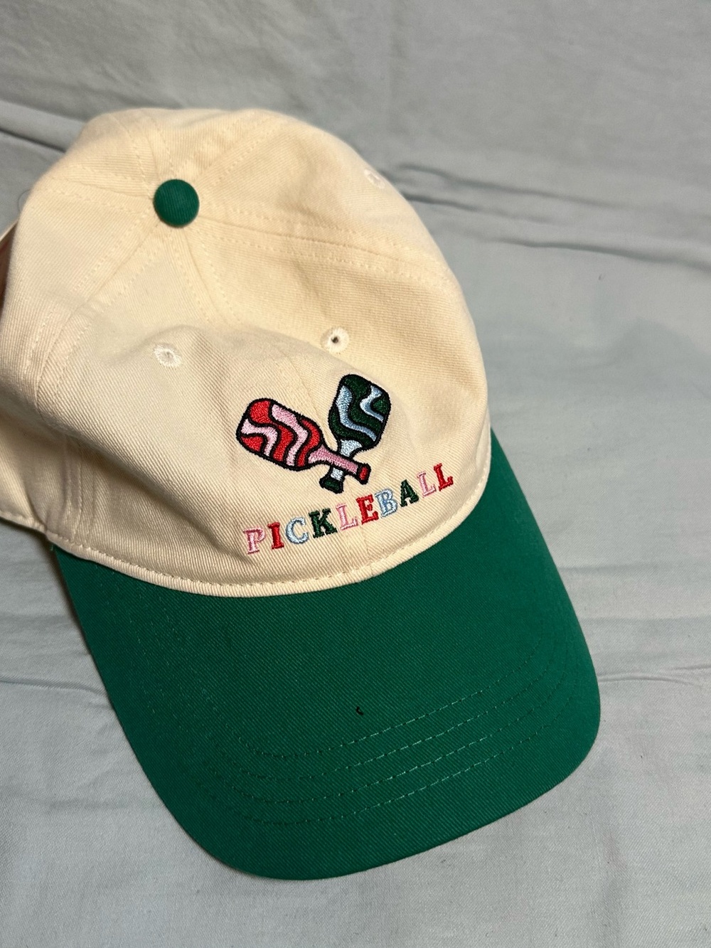 Pickleball Embroidered Hat - Cream & Green
